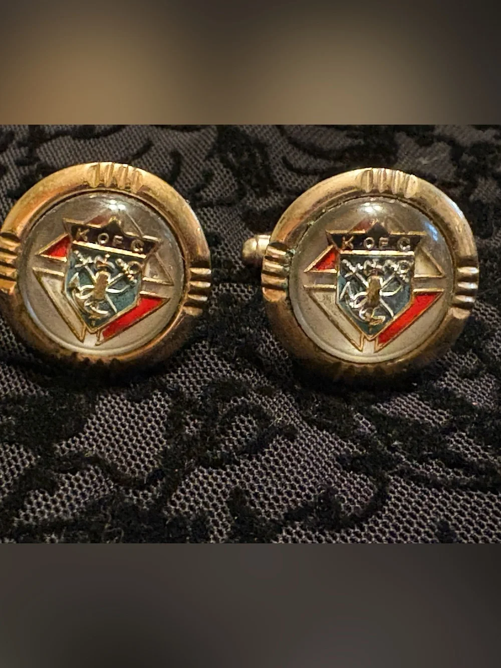 Vintage Knights of Columbus Gold Tone Crest Cufflinks